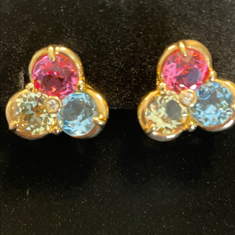Ivana Trump High Sparkle Tri-Color Gemstone Clip On Earrings